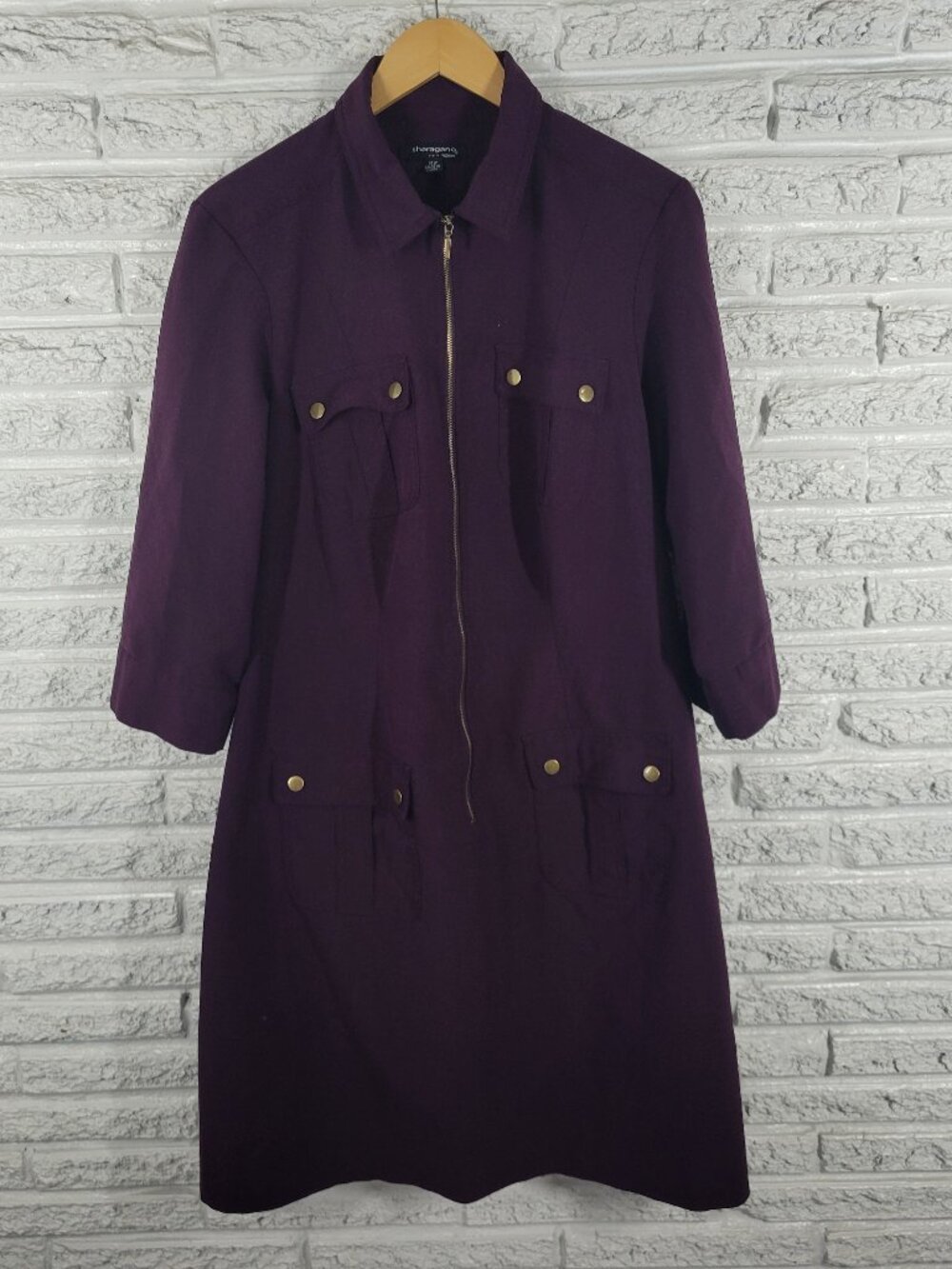 Sharagano Dress 16W Purple Shirt Dress Zip Roll Tab Sleeve Knee Length PUR64E